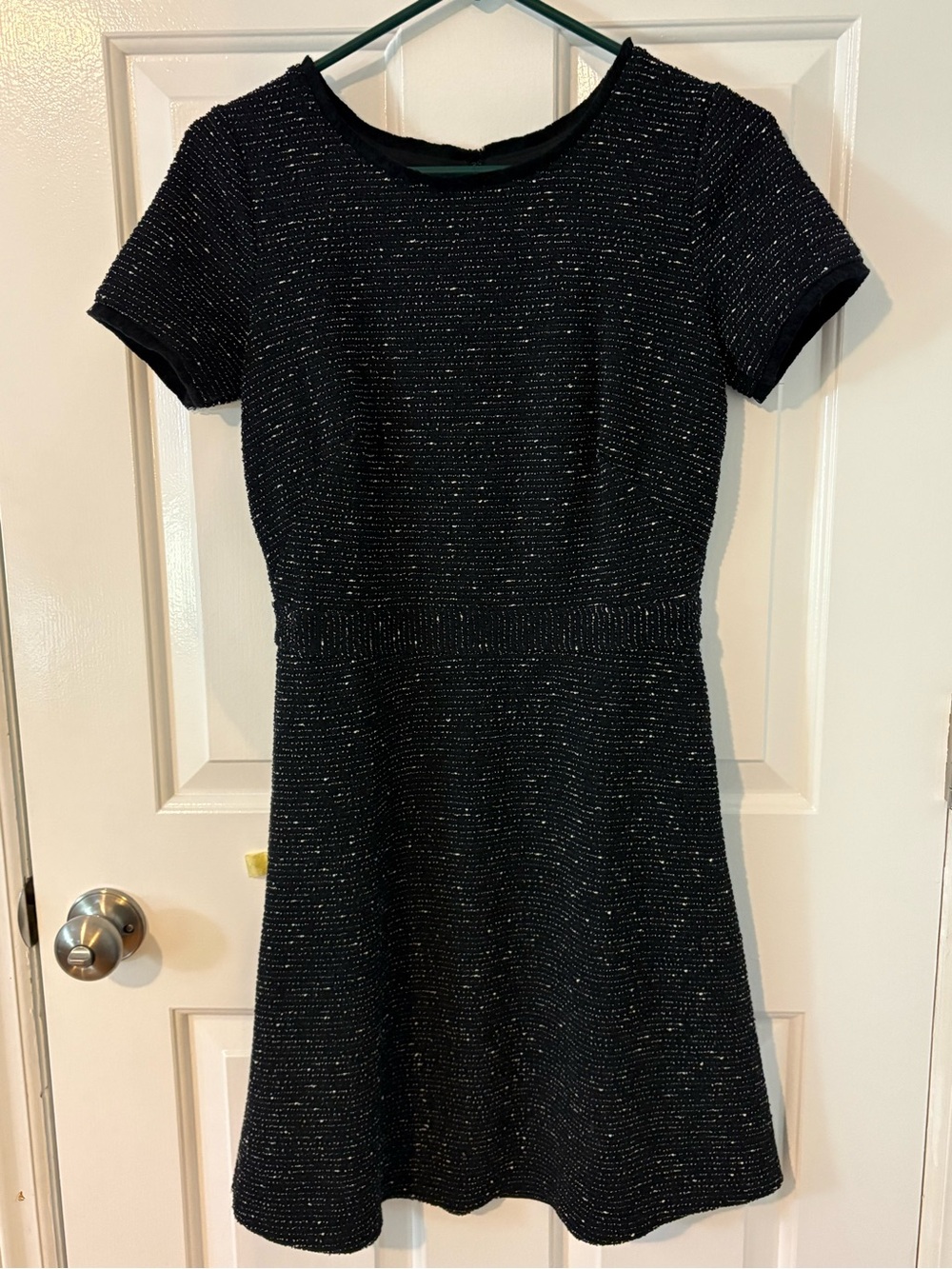 NWT LOFT Black Textured Fit & Flare Dress Size 0 office party tweed